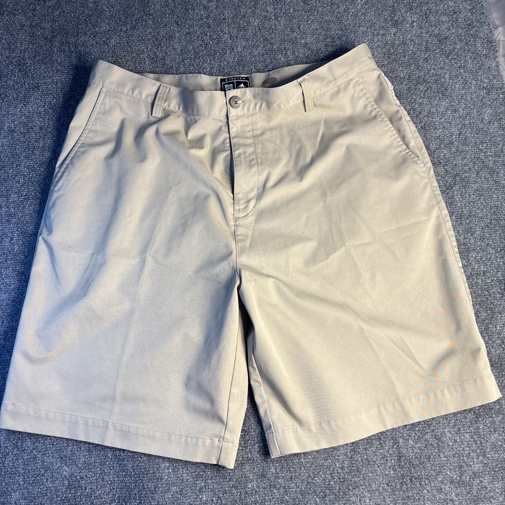 Adidas Chino Shorts Men's 36 Tan Solid High Rise‎ Slash Pockets Embroidered Logo